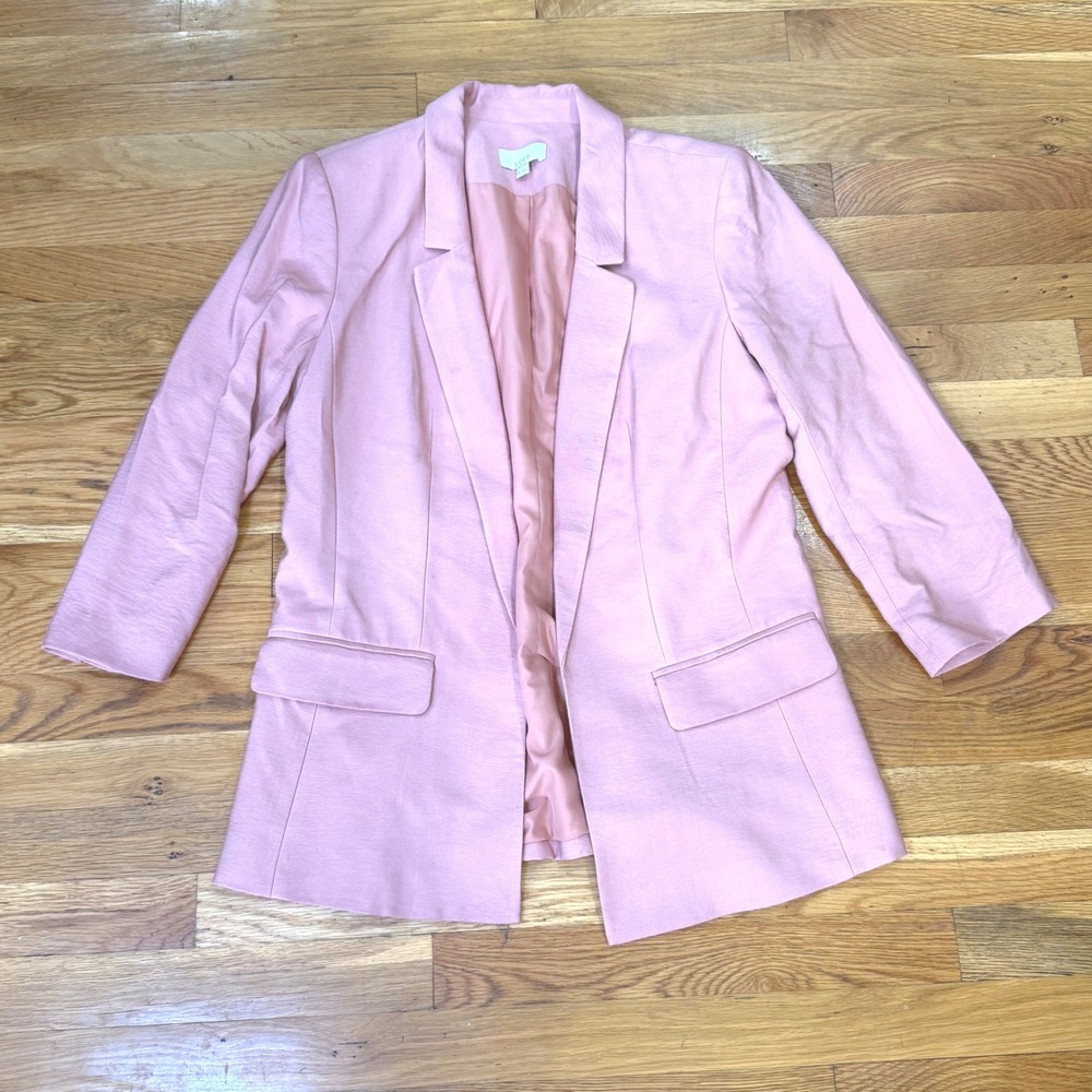 Loft Pink Open Front Blazer Jacket Womens Size 8 Notched Lapel Textured Rayon